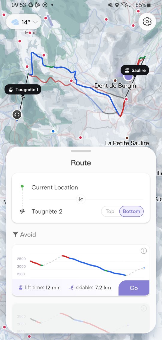The Route sheet with three candidates